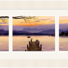 Lake District art framed print A Perfect Evening (Windermere) Triptych by local artist Jeff Sudders in a large fluted frame.