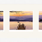 Lake District art framed print A Perfect Evening (Windermere) Triptych by local artist Jeff Sudders in a white frame.