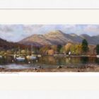 Lake District art framed print Autumn Morning at Waterhead by local artist Jeff Sudders in a white frame.