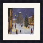 Lake District Art framed print Christmas Shopping in Keswick by Jeff Sudders in a black frame.