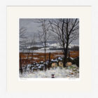 Lake District art framed print Cornered by Jeff Sudders. Sheep and sheepdog in snowy Lakeland fields.