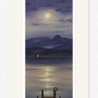 Lake District art framed print Full Moon over Derwentwater by local artist Jeff Sudders in a white frame.