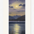 Lake District art framed print Full Moon Over Windermere by local artist Jeff Sudders in a white frame.