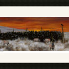 Lake District art framed print Just 4 Sheep and a Crow by local artist Jeff Sudders in a black frame.