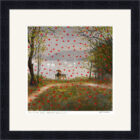 Lake District art framed print Love in the Lakes Waterhead Windermere by Jeff Sudders. Hearts rain down on a couple sitting on a bench by the lake.