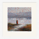 Lake District art framed print Love in the Lakes Windermere by Jeff Sudders. Red love hearts rain from the sky on a couple by the lake.