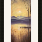 Lake District art framed print Morning Sun over the Langdale Pikes by local artist Jeff Sudders in a black frame.