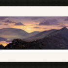 Lake District art framed print Sundown over Striding Edge, Helvellyn by local artist Jeff Sudders. Black frame.