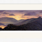Lake District art framed print Sundown over Striding Edge, Helvellyn by Jeff Sudders. White frame.