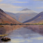 Lake District art print of Wastwater by local artist Jeff Sudders. Great Gable, Scafell and the Illgill fell scree slopes reflected in the lake.