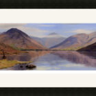 Lake District art framed print of Wastwater by local artist Jeff Sudders in a black frame.
