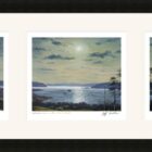 Lake District art framed print Windermere in the Moonlight Triptych by Jeff Sudders in a black frame.