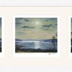 Lake District art framed print Windermere in the Moonlight Triptych by local artist Jeff Sudders in a white frame.
