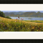 Lake District art framed print A Summer Afternoon by Derwentwater by local artist Jeff Sudders in a black frame.