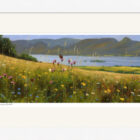 Lake District art framed print A Summer Afternoon by Derwentwater by local artist Jeff Sudders in a white frame.