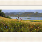 Lake District art framed print A Summer Afternoon by Derwentwater by local artist Jeff Sudders in an off white fluted frame.