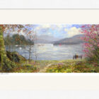 Lake District art framed print Cherry Blossom and Windermere by local artist Jeff Sudders in a white frame.