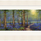 Lake District art framed print Forest Path by local artist Jeff Sudders in a white fluted frame.