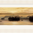 Lake District art framed print Perfect Evening at Derwentwater by local artist Jeff Sudders in an off white fluted frame.