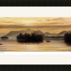 Lake District art framed print Perfect Evening at Derwentwater by local artist Jeff Sudders in a black frame.