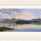 Lake District art framed print Solitude at Derwentwater by local artist Jeff Sudders in an off white fluted frame.