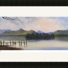 Lake District art framed print Solitude at Derwentwater by local artist Jeff Sudders. Black frame.