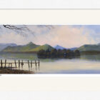 Lake District art framed print Solitude at Derwentwater by local artist Jeff Sudders in a white frame.
