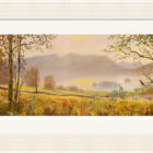 Lake District art framed print Song of Derwentwaterby local artist Jeff Sudders in an off white fluted frame.