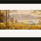 Lake District art framed print Song of Derwentwater by local artist Jeff Sudders in a black frame.