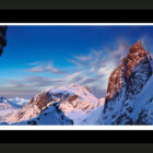Lake District art by Jamie Hageman. Scafell Pinnacle at Sunset limited edition print of the iconic mountain covered in snow.