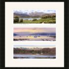 Lake District art framed print Three Views of Windermere by local artist Jeff Sudders in a black frame.