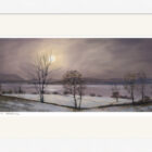 Lake District art framed print A Winter Moon Over Windermere by local artist Jeff Sudders in a white frame.