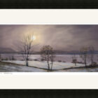 Lake District art framed print A Winter Moon Over Windermere by local artist Jeff Sudders in a black frame.