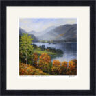 Lake District art framed print Derwentwater and the Jaws of Borrowdale by Jeff Sudders in a black frame.
