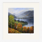 Lake District art framed print Derwentwater and the Jaws of Borrowdale by Jeff Sudders in a white frame.