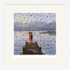 Lake Disttrict art framed print Love in the Lakes Low Wood by Jeff Sudders. Red hearts fall like rain on a couple standing on the jetty.