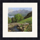 Lake District Art framed print Wild Roses at Ashness Bridge by Jeff Sudders in a black frame.