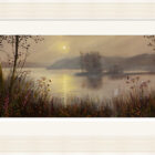 Lake District art framed print Dawn at Waterhead by local artist Jeff Sudders in an off white fluted frame.