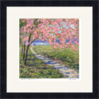 Lake District art framed print Borrans Park Windermere by Jeff sudders. A pink blosssom tree overhangs the path in front of the lake.