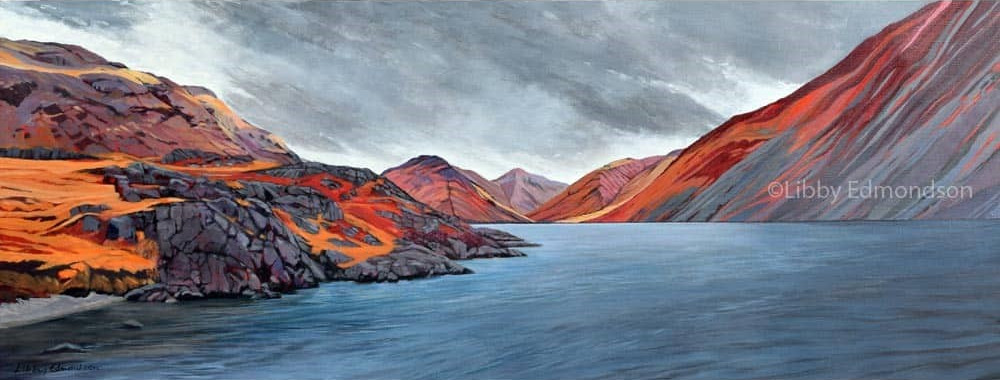 Before the Storm by Libby Edmondson Art print by Lake District artist Libby Edmondson of Before the Storm 2018 featuring wastwater yewbarrow great gable and scafell on a moody day