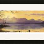 Lake District art framed print A Tranquil Moment at Derwentwater by local artist Jeff Sudders in a black frame.