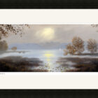 Lake District art framed print A Misty Morning at Windermere by local artist Jeff Sudders in a black frame.