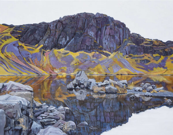 Pavey Ark art print by Libby Edmondson. Looking over Stickle Tarn, Langdale, to Pavey Ark in the Lake District.