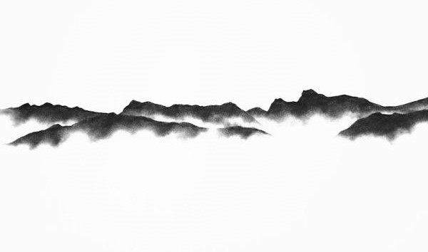 Langdales from Windermere art print by Lake District artist Daniel Cooper. From left to right you have Pike O'Blisco, Crinkle Crags, Scafell, Bowfell, Great Gable and the Langdale Pikes; Pike O'Stickle, Harrison Stickle and Pavey Ark.