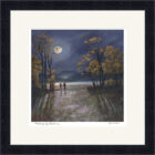 Lake District Art framed print Stargazing by Windermere by Jeff Sudders. A romantic couple hold hands and gaze at the moon over the lake.