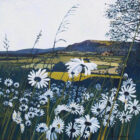 Art print by Lake District artist Libby Edmondson of White Scar White Daisies 2008 a summer scene with lots of wildflowers and lush green landscape beyond
