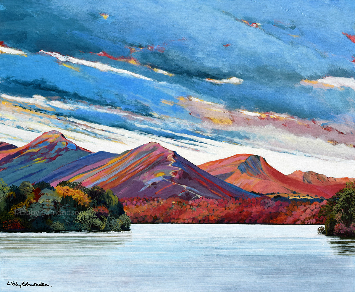 Catbells by Libby Edmondson Limited Edition print by Libby Edmondson of Catbells on the far side of Derwent Water near Keswick
