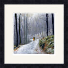 Lake District art framed print by Jeff Sudders of a couple walking in a wood in winter.