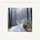 Lake District art framed print by Jeff Sudders of a couple walking in a snowy wood in winter.