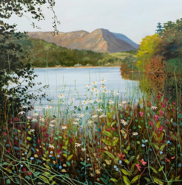 Lake District art print by Jeff Sudders A beautiful scene of wild flowers in late summer looking towards Helm Crag in Grasmere